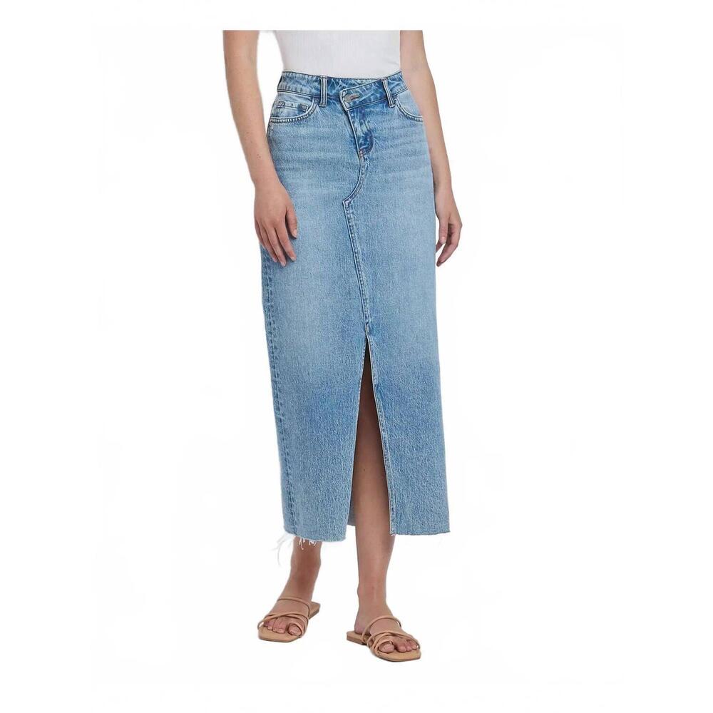 NEW VERVET BY FLYING MONKEY front slit maxi midi denim skirt in medium blue